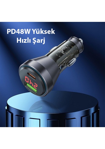 NZ12B Unimpeded PD48W USB + Type-C Araç Çakmaklı Hızlı Şarj Aleti + Type-C To Type-C Kablo