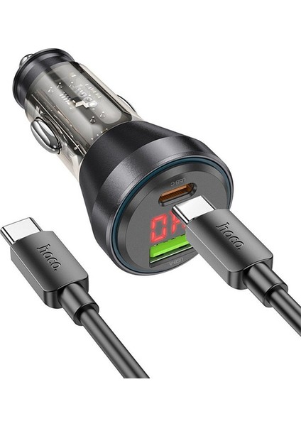 NZ12B Unimpeded PD48W USB + Type-C Araç Çakmaklı Hızlı Şarj Aleti + Type-C To Type-C Kablo