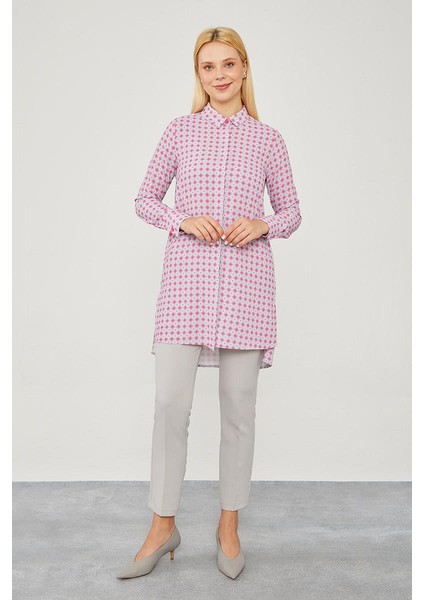 Fuşya Kare Desen Tunik