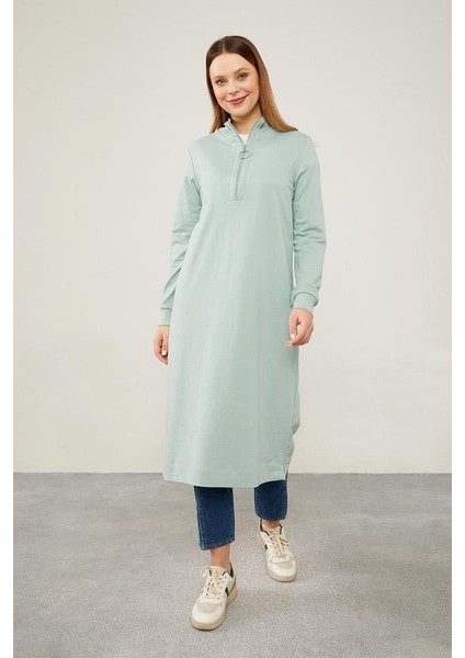 Su Yeşili Dik Yaka Fermuar Kapamalı Tunik fiyatları