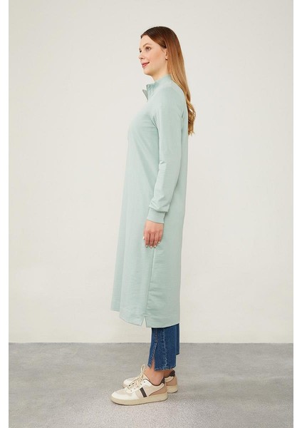 Su Yeşili Dik Yaka Fermuar Kapamalı Tunik modelleri