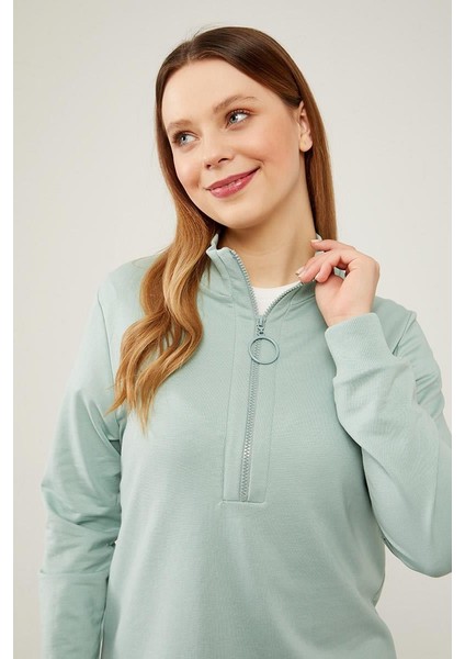 Su Yeşili Dik Yaka Fermuar Kapamalı Tunik fırsatları
