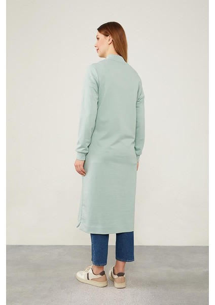 Su Yeşili Dik Yaka Fermuar Kapamalı Tunik indirimleri