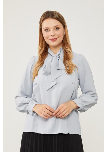 Gri Kendinden Fular Bağlamalı Şifon Bluz fiyatları