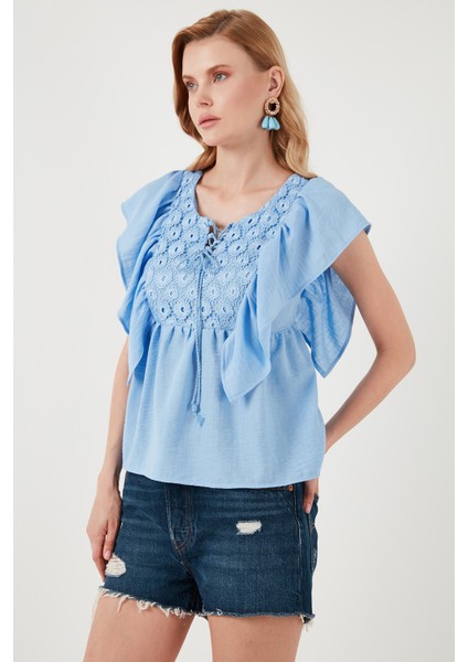 Regular Fit Önden Bağlamalı Volanlı Bluz Bayan Bluz 611FB20064 modelleri