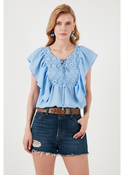 Regular Fit Önden Bağlamalı Volanlı Bluz Bayan Bluz 611FB20064 fırsatları
