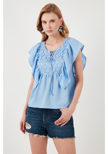 Regular Fit Önden Bağlamalı Volanlı Bluz Bayan Bluz 611FB20064 indirimleri