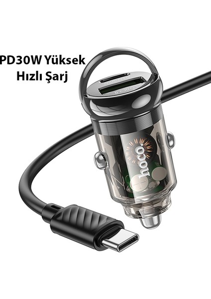 Z53A Vision PD30W Type-C + USB Qc3.0 Girişli Araç Çakmaklık Hızlı Şarj Aleti + Type-C To Type-C