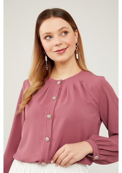 K.Pembe Bisiklet Yaka Taş Düğmeli Gömlek modelleri
