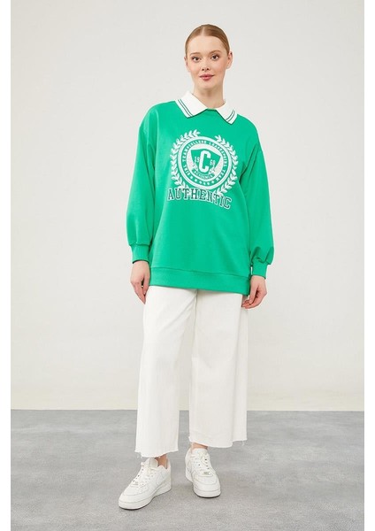 Benetton Polo Yaka Arma Baskılı Sweatshirt