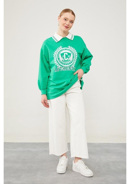 Benetton Polo Yaka Arma Baskılı Sweatshirt