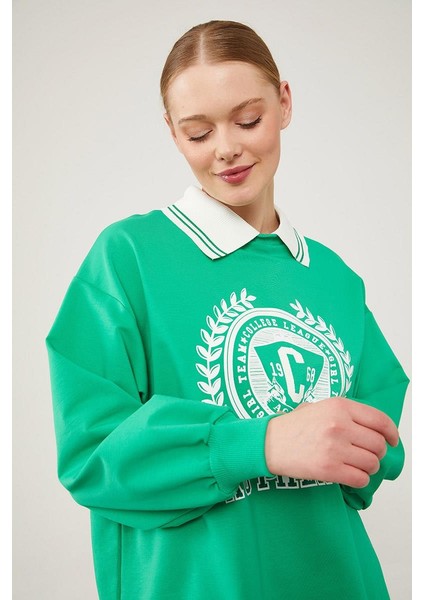 Benetton Polo Yaka Arma Baskılı Sweatshirt