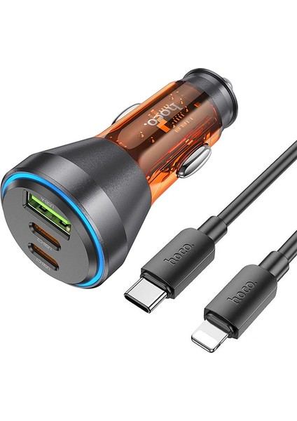 NZ12D Lucky PD60W 2 Type-C + USB Girişli Araç Çakmaklık Hızlı Şarj Aleti + Type-C To iPhone Lig