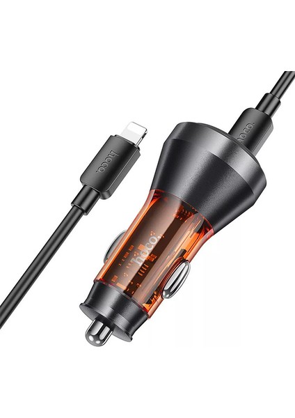 NZ12D Lucky PD60W 2 Type-C + USB Girişli Araç Çakmaklık Hızlı Şarj Aleti + Type-C To iPhone Lig