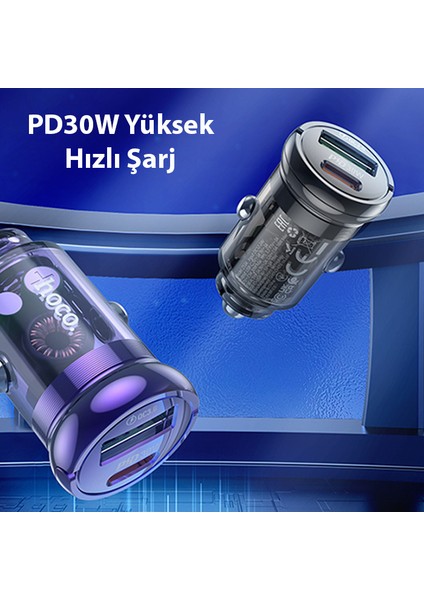 Z53A Vision PD30W Type-C + USB Qc3.0 Girişli Araç Çakmaklık Hızlı Şarj Aleti