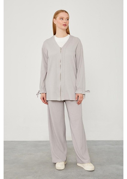 Gri Fermuar Kapamalı Pantolonlu İkili Takım fiyatları