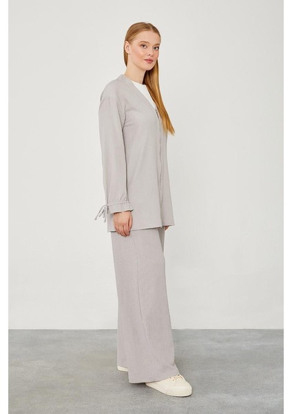 Gri Fermuar Kapamalı Pantolonlu İkili Takım indirimleri