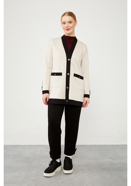 Bej-Siyah Düğme Kapamalı Hırkalı İkili Takım fiyatları