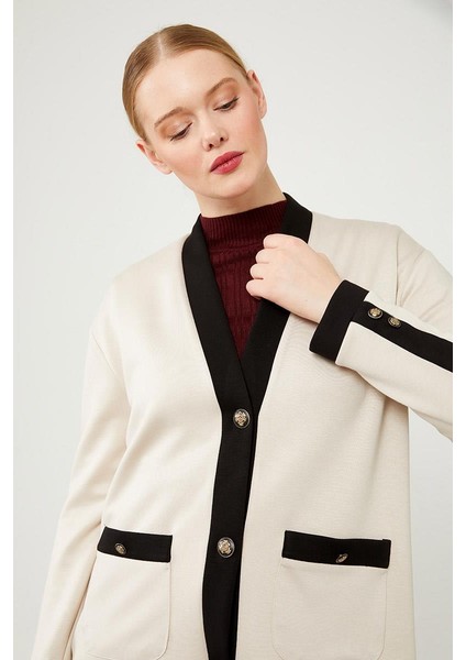 Bej-Siyah Düğme Kapamalı Hırkalı İkili Takım indirimleri