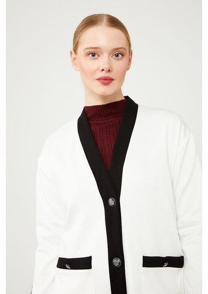 Ekru-Siyah Düğme Kapamalı Hırkalı İkili Takım modelleri