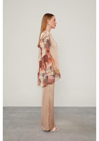 Oranj Kolları Desenli Saten Tunik Takım indirimleri