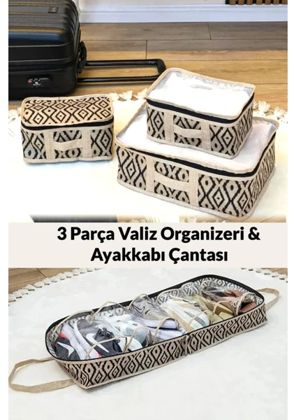 3 Parça Valiz Bavul Düzenleyici & Ayakkabı Hurcu