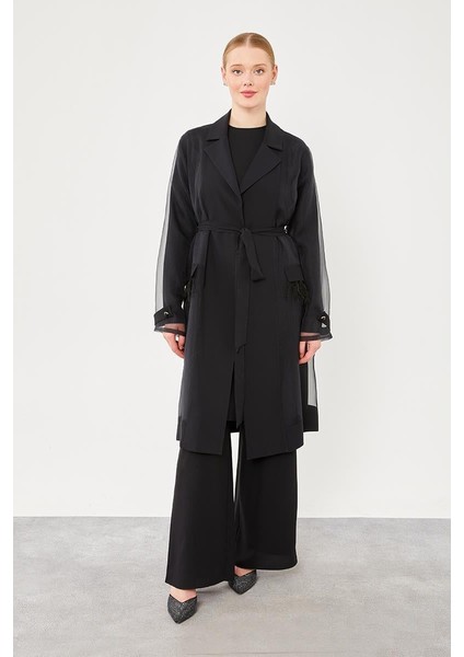 Siyah Tüy Detaylı Şifon İçli İkili Takım