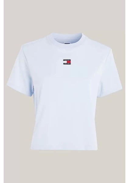 Tommy Hilfiger Kadın Kısa Rozetlı Mavi T-Shirt