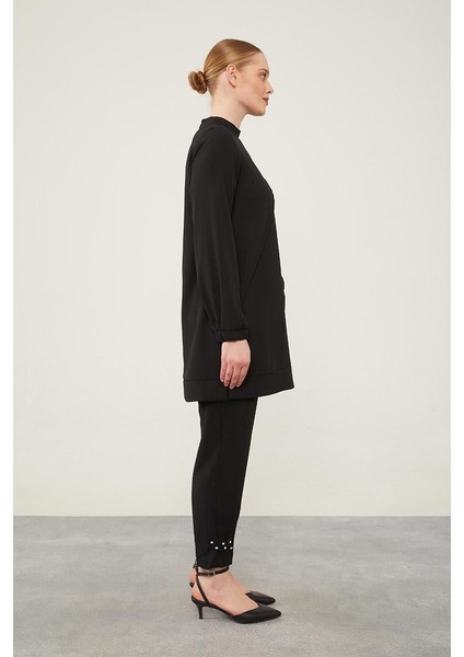 Siyah Bisiklet Yaka Taş Detaylı Tunik Takım fiyatları