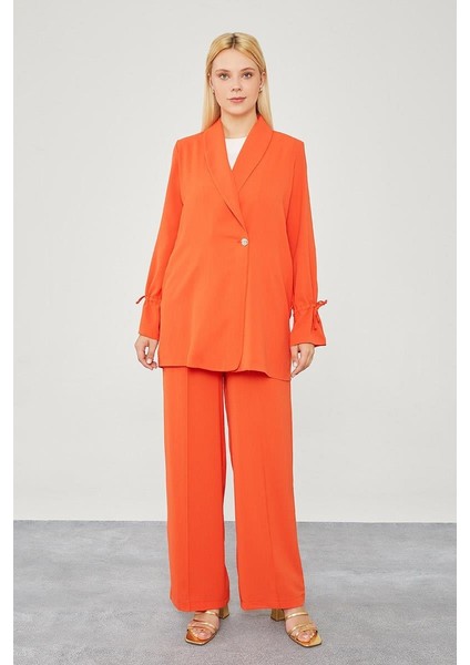 Oranj Kolları Büzgü Detaylı Pantolonlu Takım