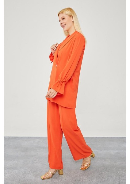 Oranj Kolları Büzgü Detaylı Pantolonlu Takım indirimleri