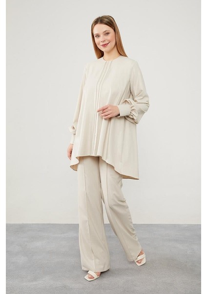 Taş Asimetrik Kesim Balon Kol Pantolonlu Takım fiyatları