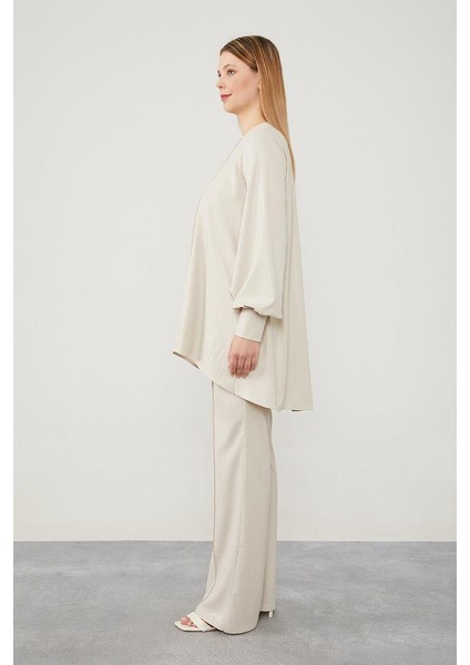 Taş Asimetrik Kesim Balon Kol Pantolonlu Takım fırsatları