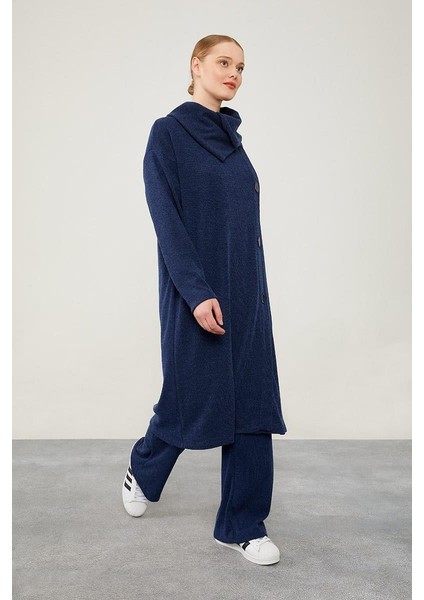 Indigo Düğme Detaylı Pantolonlu Tunik Takım