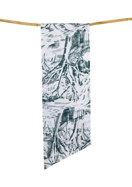 Ağaç Desen Beyaz Twill Üçgen Fular 26X135 cm