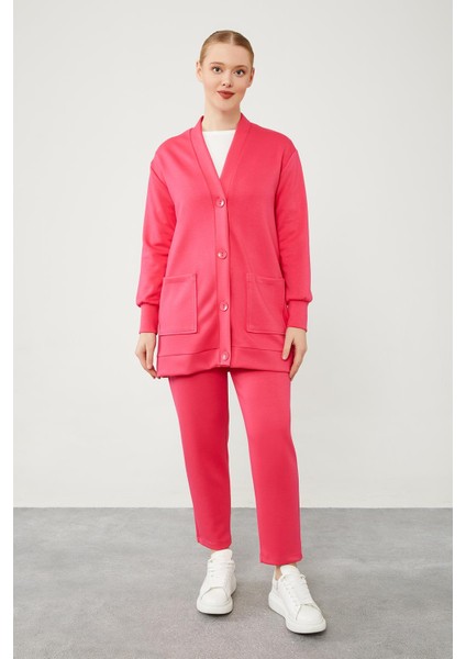 Fuşya Düğme Kapama Pantolonlu Hırka Takım fiyatları