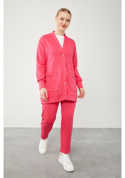 Fuşya Düğme Kapama Pantolonlu Hırka Takım fırsatları