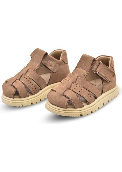 Galler Deri Tek Cırtlı Arkası Kapalı Unisex Bebek Sandalet Kum Rengi fırsatları