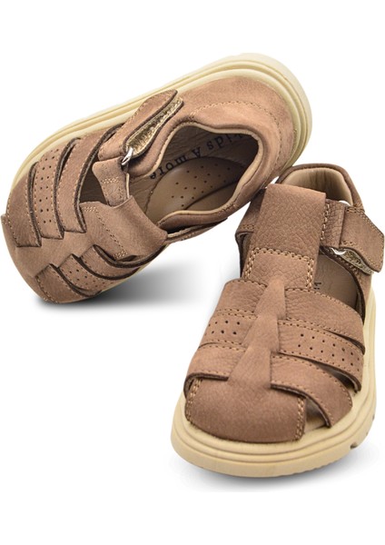 Galler Deri Tek Cırtlı Arkası Kapalı Unisex Bebek Sandalet Kum Rengi indirimleri