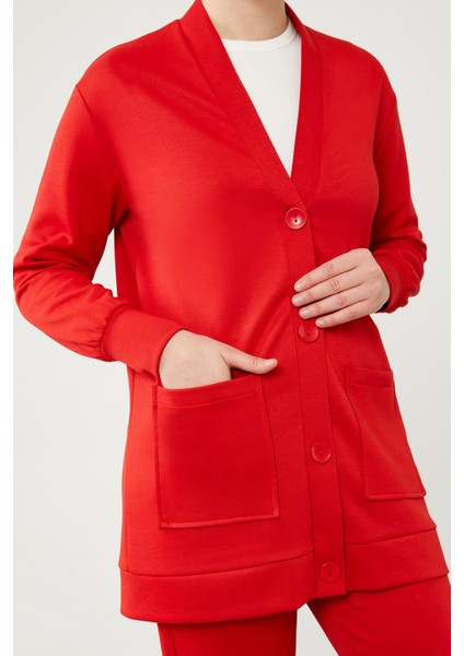 Kırmızı Düğme Kapama Pantolonlu Hırka Takım indirimleri