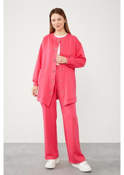 Fuşya Bisiklet Yaka Cepli Penye Pantolonlu Spor Takım fiyatları
