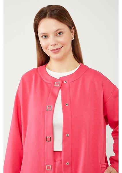 Fuşya Bisiklet Yaka Cepli Penye Pantolonlu Spor Takım modelleri