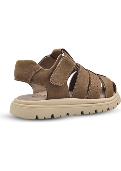 Galler Deri Tek Cırtlı Unisex Çocuk Sandalet Kum Rengi