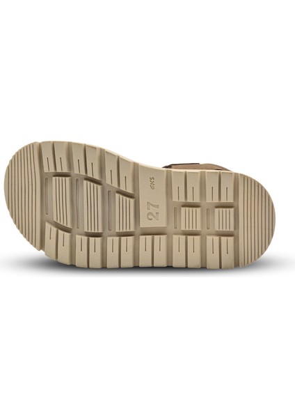 Galler Deri Tek Cırtlı Unisex Çocuk Sandalet Kum Rengi
