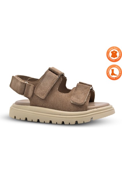 Archie Çift Cırtlı Deri Unisex Çocuk Sandalet Kum Rengi