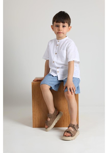Archie Çift Cırtlı Deri Unisex Çocuk Sandalet Kum Rengi