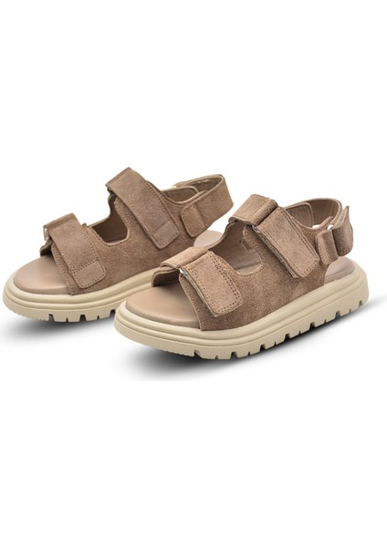 Archie Çift Cırtlı Deri Unisex Çocuk Sandalet Kum Rengi