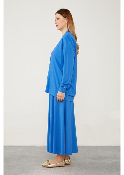 Saks Düğme Kapamalı Hırkalı Etek Takım modelleri