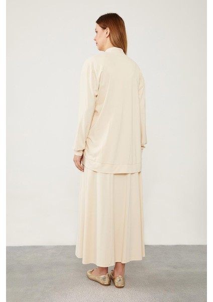 Bej Düğme Kapamalı Hırkalı Etek Takım fırsatları