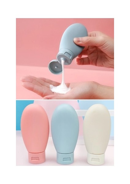 3 Adet Seyahat Tipi Doldurulabilir Krem Şampuan Duş Jeli Sprey Losyon Şişe Seti Krem Kutusu 60 ml